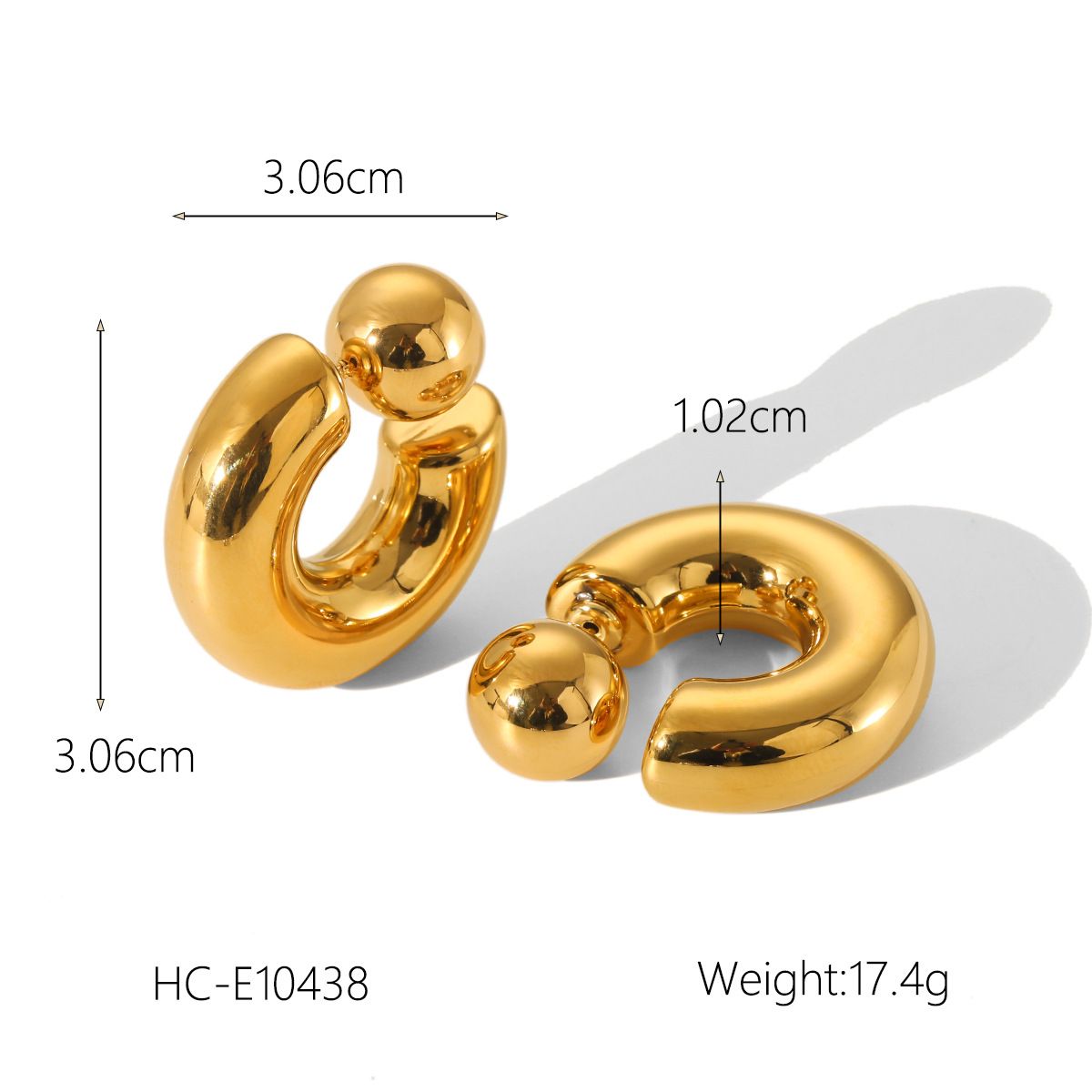 Ins Style Sphärische Edelstahl-Design-Sinn Vorder- und Rückseite tragen C-förmige Ohrringe Nicht verblassender Titanstahl-Ohrschmuck_voghion.com