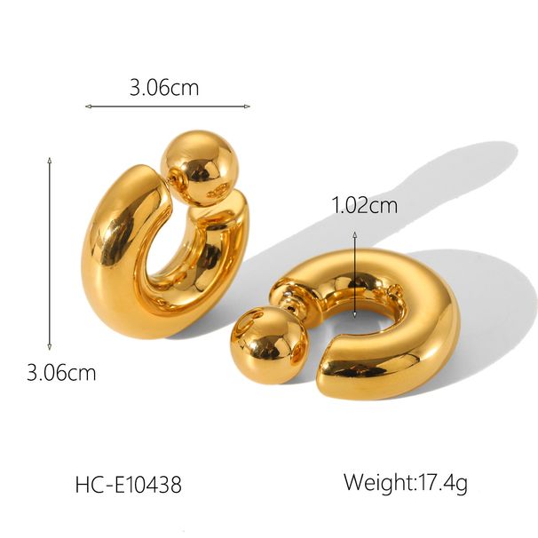 Ins Style Sphärische Edelstahl-Design-Sinn Vorder- und Rückseite tragen C-förmige Ohrringe Nicht verblassender Titanstahl-Ohrschmuck_voghion.com