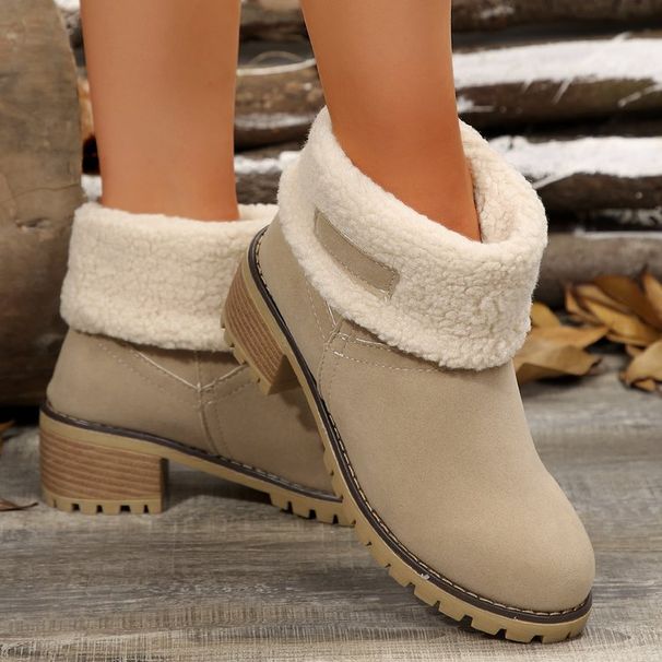 Large-size snow boots one shoe two women's chunky heel mid-calf boots_voghion.com