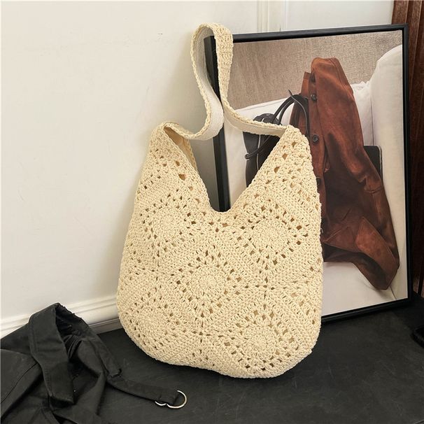 Borsa a tracolla in paglia per donna, grande capacità, stile etnico, borsa tote intrecciata per le vacanze primaverili in spiaggia_voghion.com