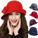 Chapeau pour femme, élégant, vintage, en laine, avec nœud bouclé, style français, chapeau de pot, grande tête, clôture, chapeau de cour en feutre_voghion.com