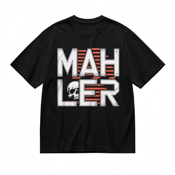 Men's With Angled White Letters And Skull Pattern Unisex Black Cotton T-Shirt_voghion.com