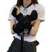 Black Fingerless Women Half Finger Gloves Spring Autumn Workwear Style Webbing Buckle_voghion.com