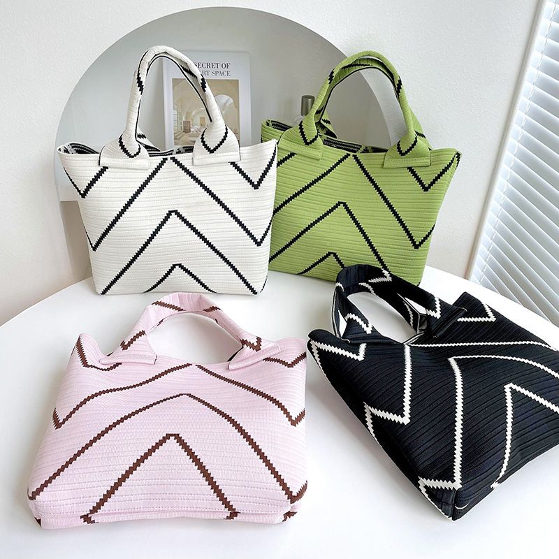 Gestrickte, gestreifte Schultertasche mit großem Fassungsvermögen, lässig, vielseitig, kleine quadratische Handtasche_voghion.com