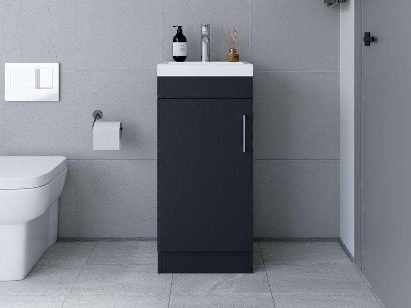 Bathroom Vanity Sink Jozz, Single Door Cabinet, Black Wengue Finish_voghion.com