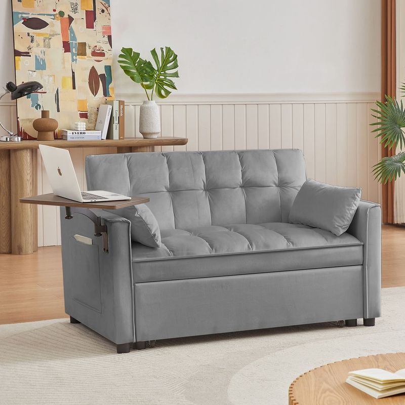 Grey Velvet Loveseat Sofa Bed Dropshipping Products_voghion.com