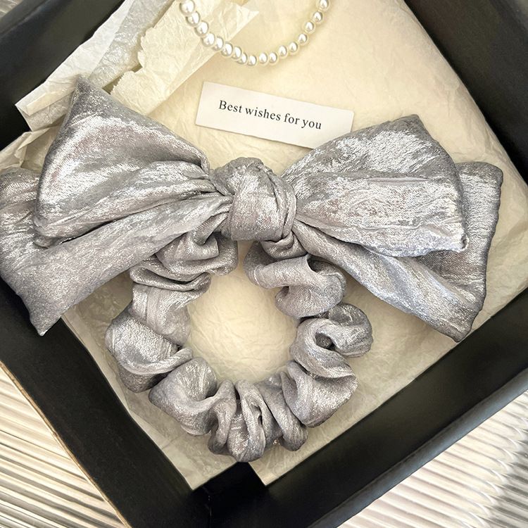 Fascia per capelli con fiocco in argento alla moda coreana, elegante fascia per capelli con intestino crasso, fascia per capelli fritta coreana per le donne, 2024, nuovo stile_voghion.com