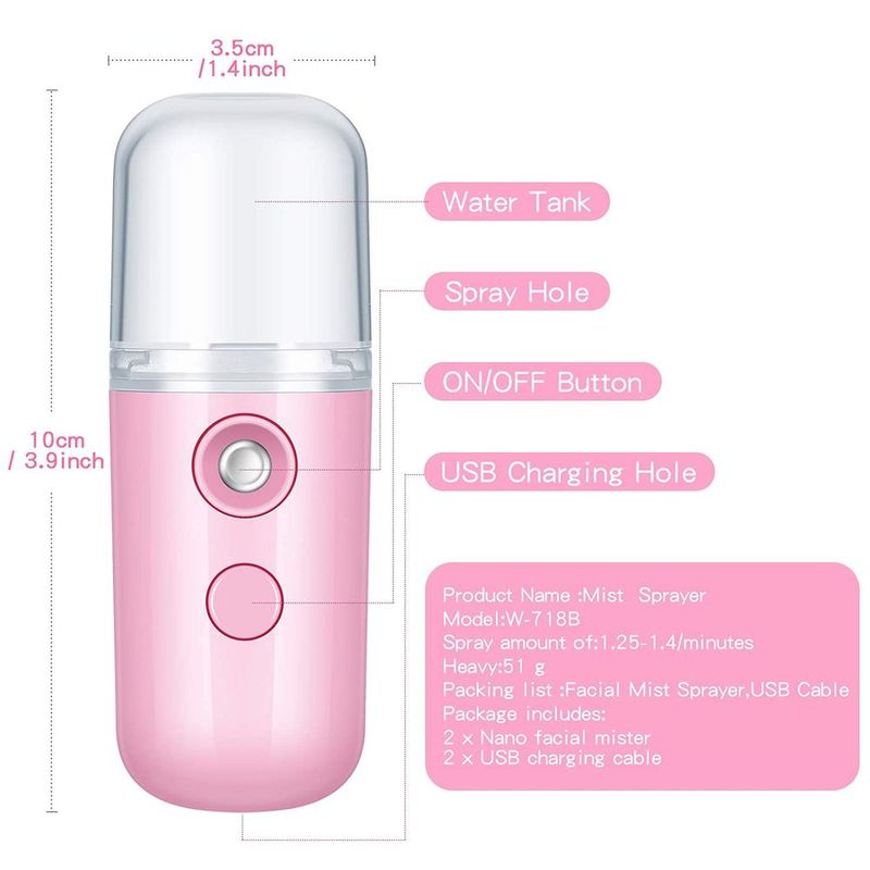 Brume faciale nano portable - Vapeur pratique pour hydrater et vaporiser les extensions de cils à la main - Brume USB 30 ml Vapeur pratique pour hydrater le visage_voghion.com