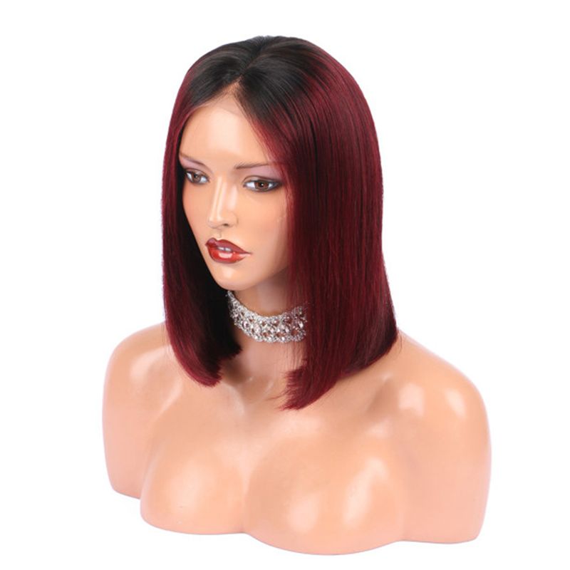 1B#/99J# T-Color Short Bob Wigs Brazilian Virgin Soft Human Hair 150% Density Ombre Color Lace Front Wigs for Women_voghion.com