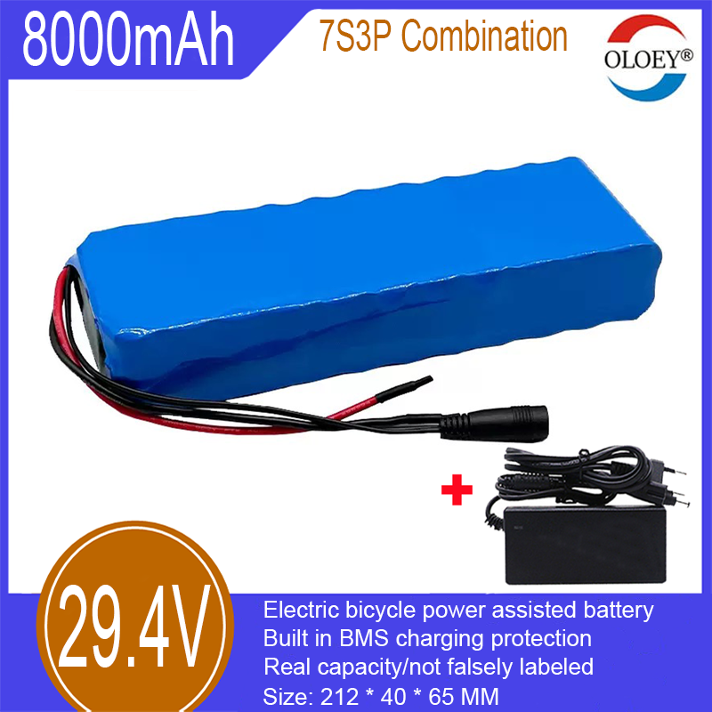 Paquete de batería de iones de litio de 29,4 V, combinación 7S3P, 8000 mAh, protección de carga BMS incorporada, utilizado para bicicletas eléctricas, scooters, etc._voghion.com