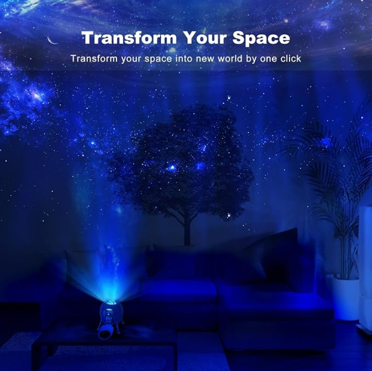 Galaxieprojektor mit Nordlichteffekt – Projektor und Nachtlicht, Stromversorgung über USB, Fernbedienung und Timer, Bluetooth-Lautsprecher – mit weißem Rauschen_voghion.com