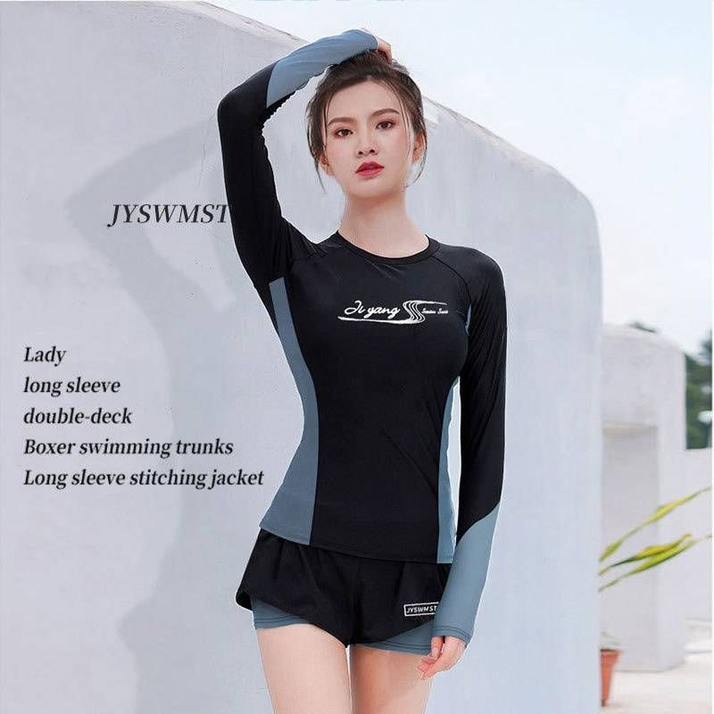 Muta da sub ad asciugatura rapida con protezione solare da uomo, pantaloni lunghi da donna a due pezzi a maniche lunghe, costume da bagno da surf ad asciugatura rapida con protezione solare._voghion.com