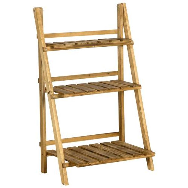 Supporto per fioriera pieghevole in legno Outsunny, a 3 livelli, per giardino, scaletta, ripiani portaoggetti (60 L x 37 W x 93 H (cm))_voghion.com