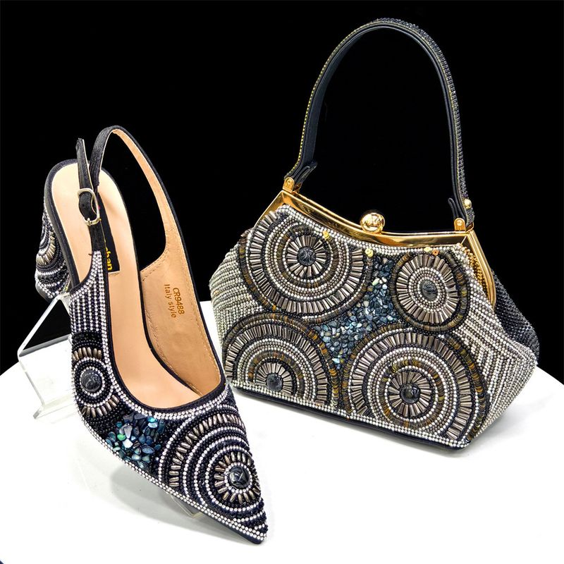 Shoe Bag Set Combination Women Pointy High Heel Sandals Ethnic Style Decoration With The Same Design Cloud Bag_voghion.com