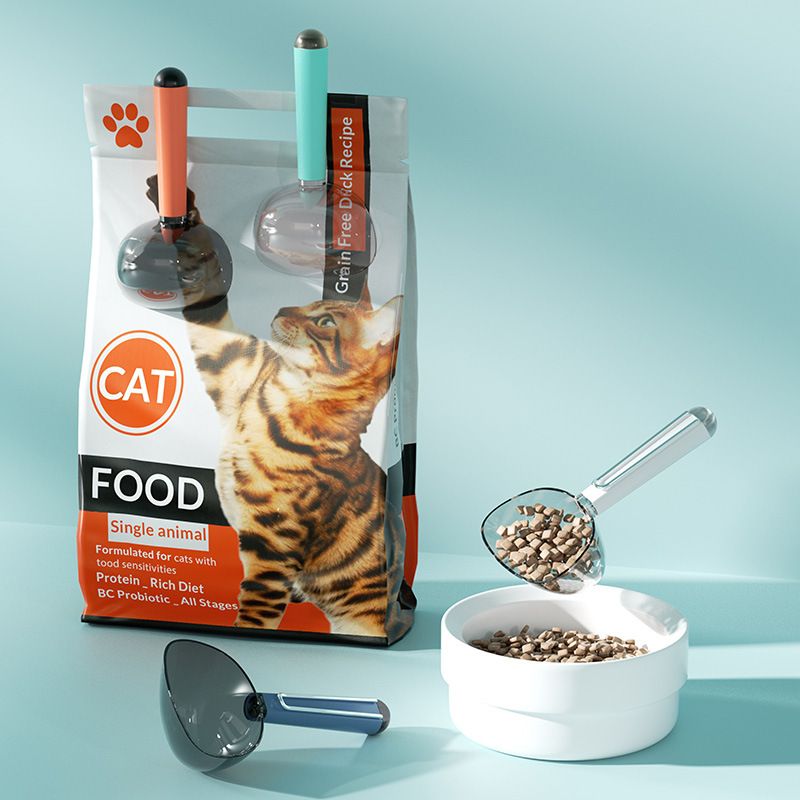 Cuillère pour animaux de compagnie, pelle en plastique transparente, distributeur de nourriture pour chats et chiens, ruban à mesurer épais, produits gradués_voghion.com