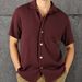 Men's Resort Style Open-Knit Polo Shirt – Breathable Ice Silk Fabric, Crochet Detailing, Relaxed Fit Short Sleeve Cardigan (Red Brown, M/L/XL/XXL)_voghion.com