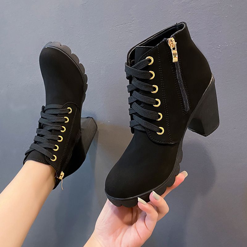 Womens Ankle Boots Fashion Solid Color Cross Strap Toe High Heel Short Boots  _voghion.com