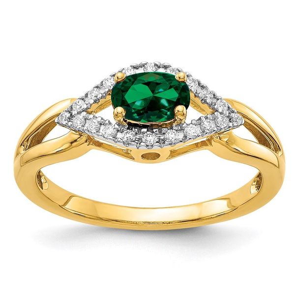 14k 1/10 Carat Lab Grown Diamond VS/SI+ G+ And Lab Created Emerald Ring_voghion.com