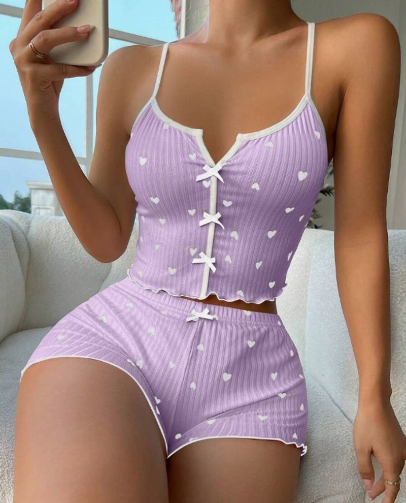 Women's Sleepwears Shorts Sexy Bow Multi Color Printed Milk Silk Suit Comfortable Home Clothes_voghion.com