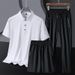 CT Sommer Neues Poloshirt aus Eisseide, kurzärmelig, lange Hose, Übergröße, Sportanzug, dreiteiliges Set für Herren_voghion.com