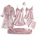Luxury Satin Sleepwear Set For Women - 5-Piece Lingerie & Robe Combo With Adjustable Straps, Plus Size Available_voghion.com