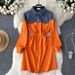 Women's Clothing New style dress for women in autumn, niche design, denim Polo collar, contrast color stitching, fashionable sweater dress_voghion.com
