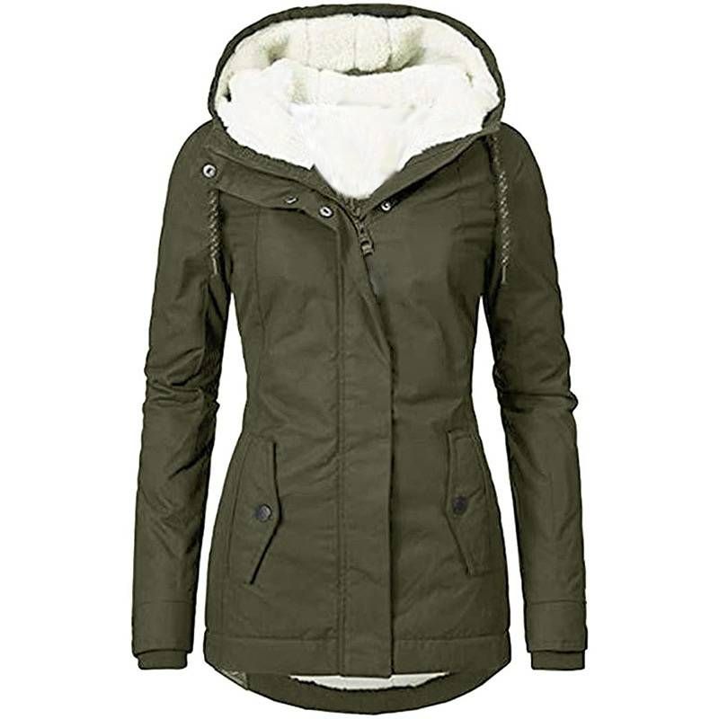 Zipper Outdoor Jacket for Women Warm Windproof Waterproof Mountaineering Hooded Coat Autumn Winter Long Sleeve Solid_voghion.com