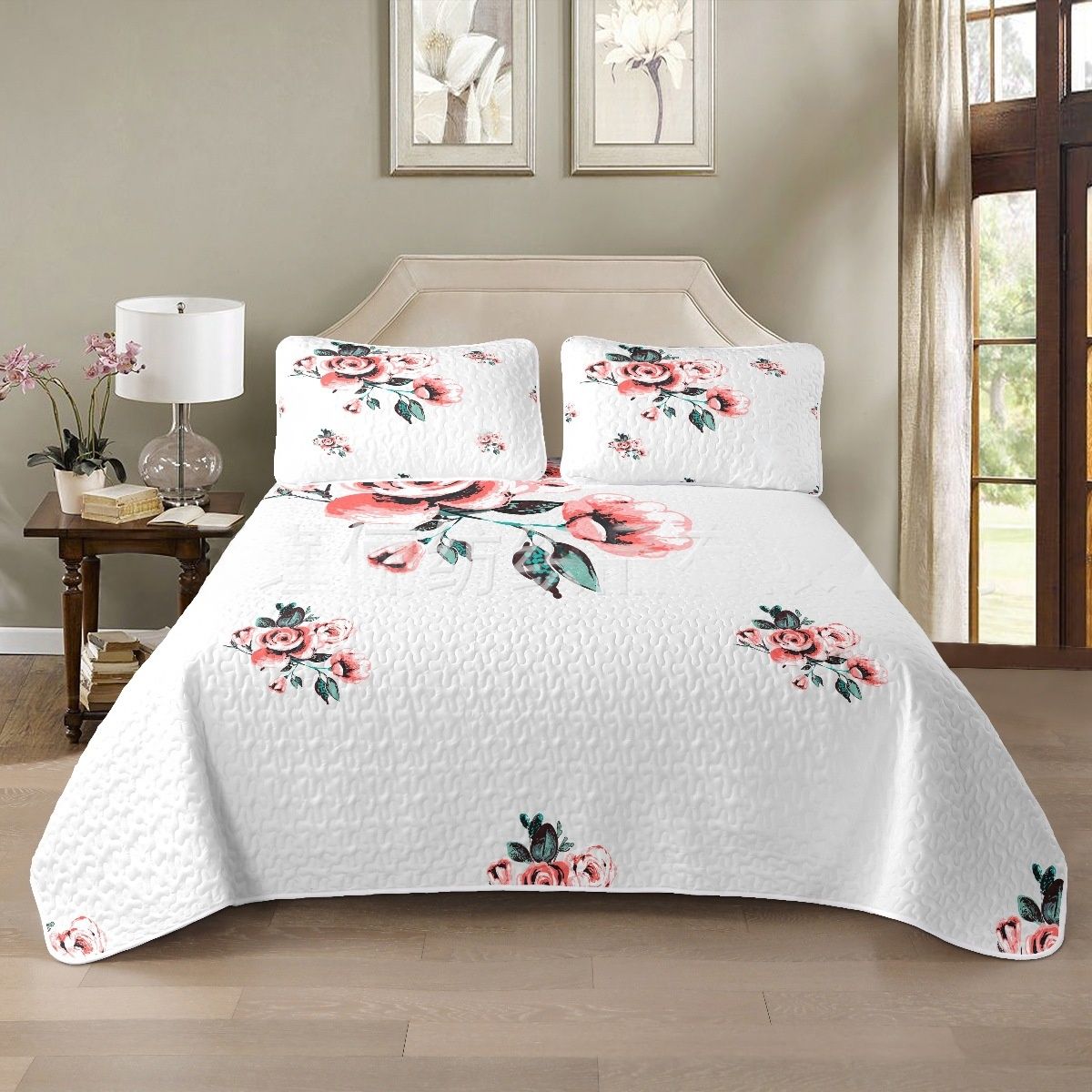 Flora Quilted Bed Cover 3 Piece Set Three Piece Set Pillowcase Bed Sheet_voghion.com