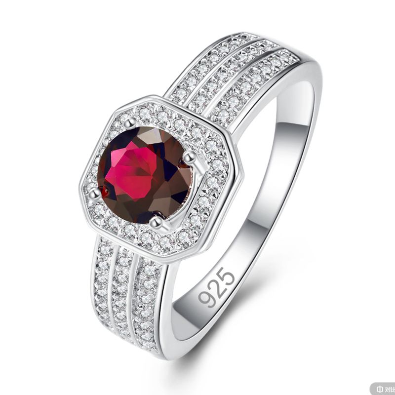 Silver Plated Sparkling Round Created Ruby Spinel Blue Sapphire Cubic Zirconia Pave Filled Wedding Engagement Band Women's Ring For Mom Bridal Lover_voghion.com