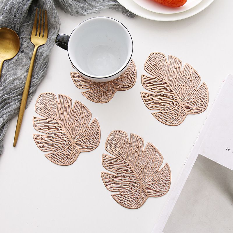 Modern Banana Leaf PVC Coasters – Non-Slip, Heat-Resistant Set Of 4 In Gold, Silver, Rose Gold & Black For Dining & Coffee Tables_voghion.com
