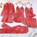 Damenbekleidung Pyjamas fünfteiliges Set Sexy Dessous Sexy Pyjamas Nachthemd Damen Hauskleidung Simulation Seidenpyjamas_voghion.com