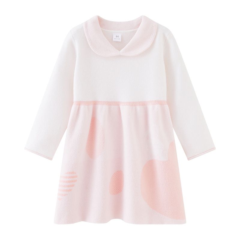 Prinzessinnen-Jacquard-Strickkleid – Langärmliges A-Linien-Babykleid für Mädchen (90 cm – 140 cm, Viskosemischung, B-Klasse-Sicherheit, bonbonfarbenes Frühlings-/Herbstkleid)_voghion.com