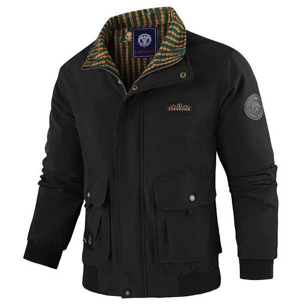 Herrenbekleidung Herren Slim-Fit Stehkragenjacke - Wasserdichter Windbreaker, leichtes Polyester, Business Casual Style (Weiß/Schwarz/Terrakotta)_voghion.com
