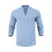 Herren-Leinenhemd mit Knopfleiste – Relaxed Fit Langarm-Polo mit Stehkragen (S-XXXL, atmungsaktiv und knitterfrei, Marineblau/Schwarz/Khaki)_voghion.com