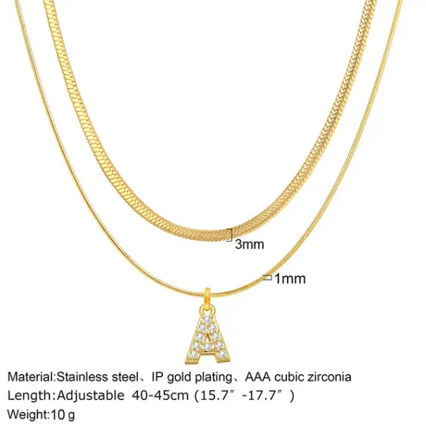 Collana girocollo con lettera iniziale N, piccola e scintillante, in acciaio inossidabile color oro, con ciondolo a strati_voghion.com