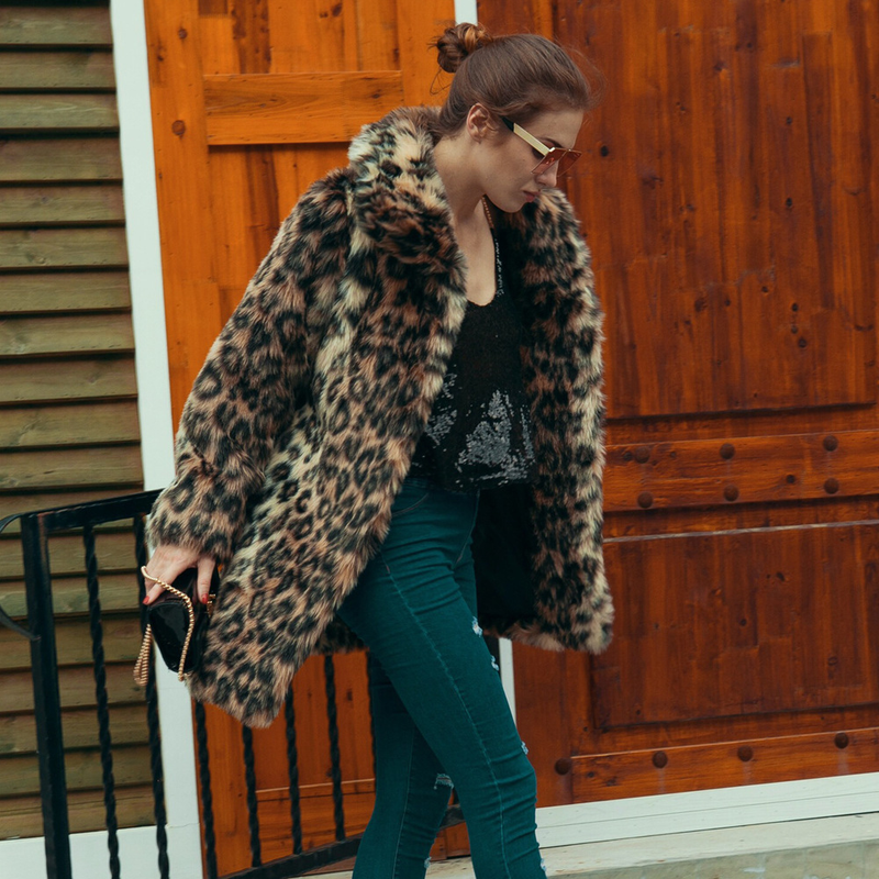 Women's lapel leopard print imitation fur fur coat coat thickened autumn and winter coat_voghion.com