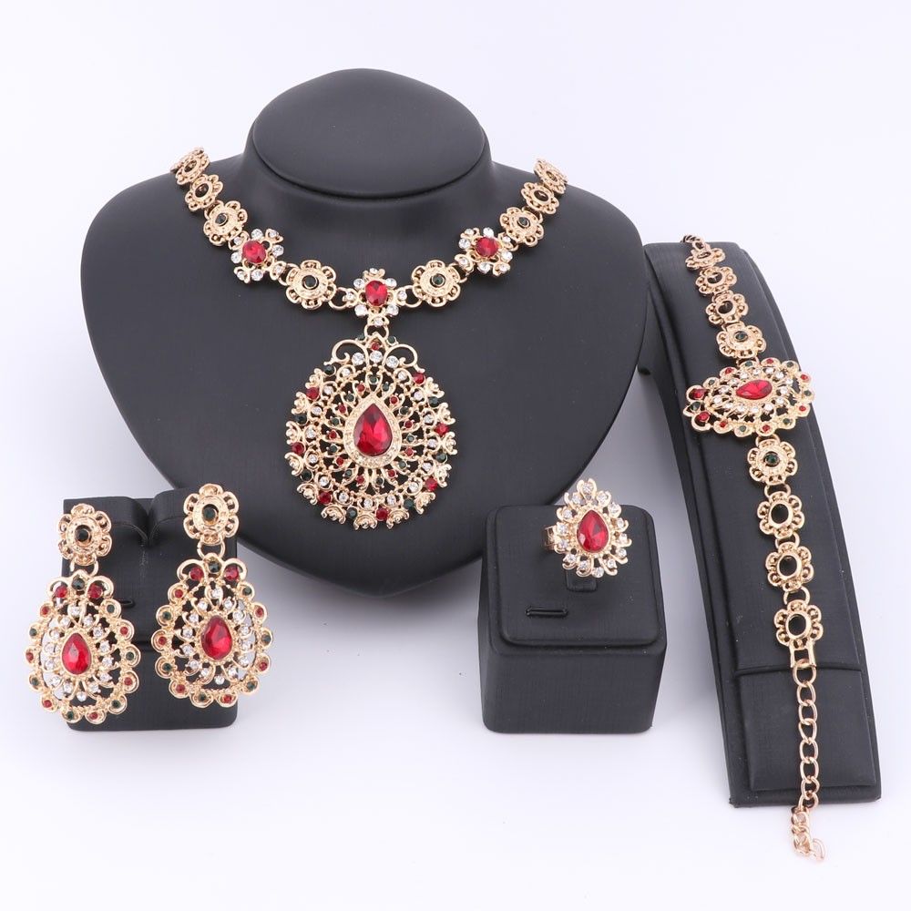 Set di gioielli per collana da sposa per feste nuziali per donna Accessori da sposa con ciondolo gemma di strass colorati in cristallo_voghion.com