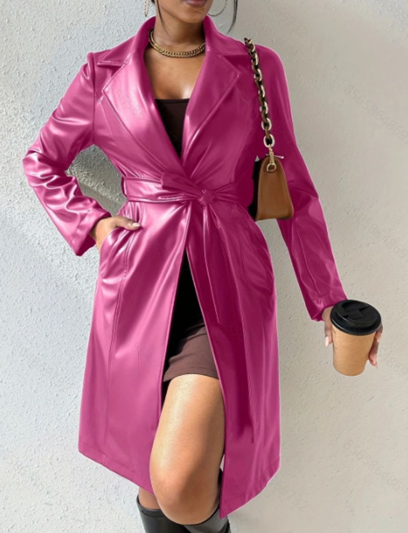 Vêtements pour femmes 24 ans nouveaux fabricants veste coupe-vent longue slim à manches longues en PU pour femmes 36_voghion.com