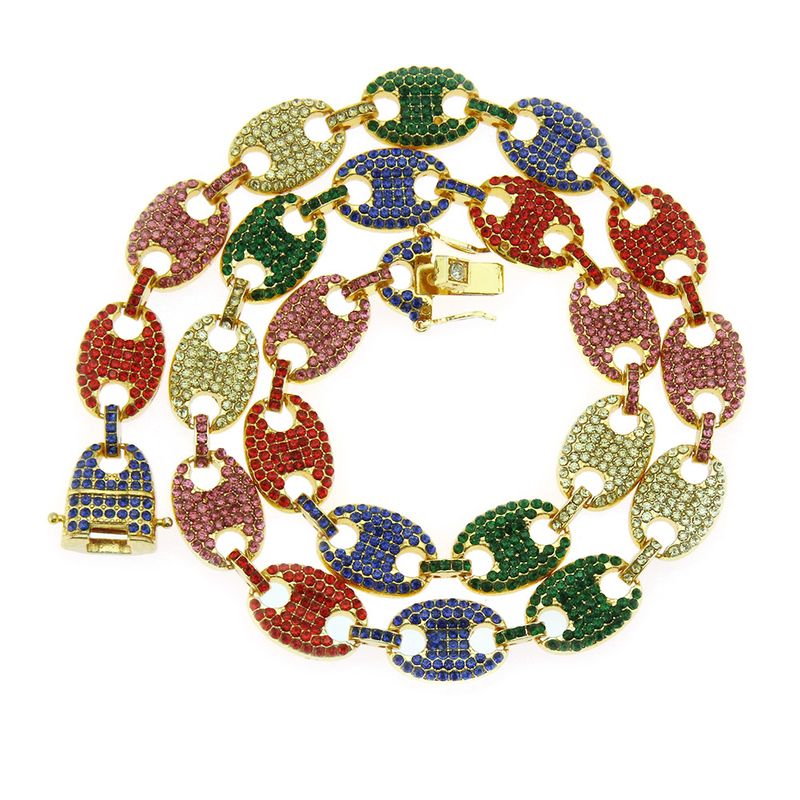 Herraccessoarer Halsband med grisnässpänne och kaffeböninläggning med helfärgad diamantkedja_voghion.com