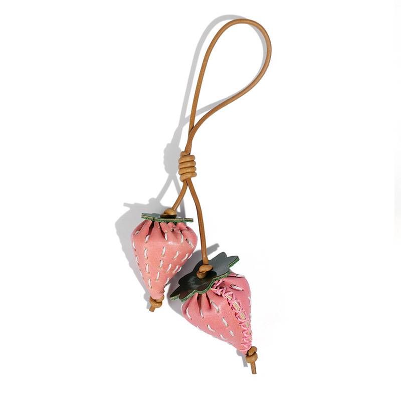 Strawberry Leather Charms For Key Bag For Women Natural Cowhide Leather Charm Chain High-end Pendant Accessories_voghion.com