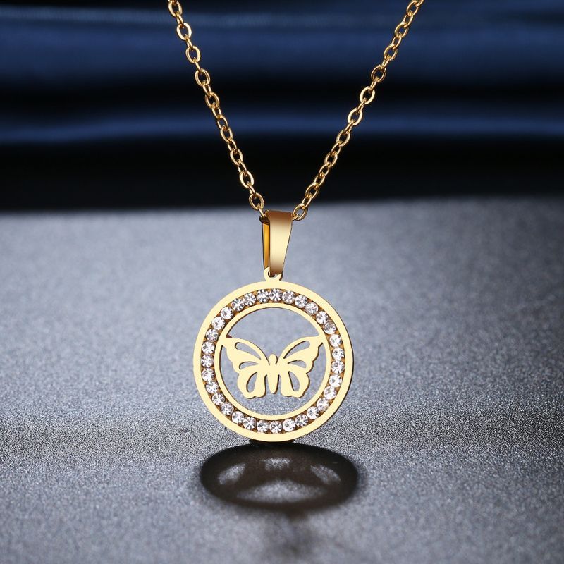 Hip Hop Jewelry Titanium Steel Dia Butterfly Necklace Simple Clay Rhie Pendant Clavicle Chain_voghion.com