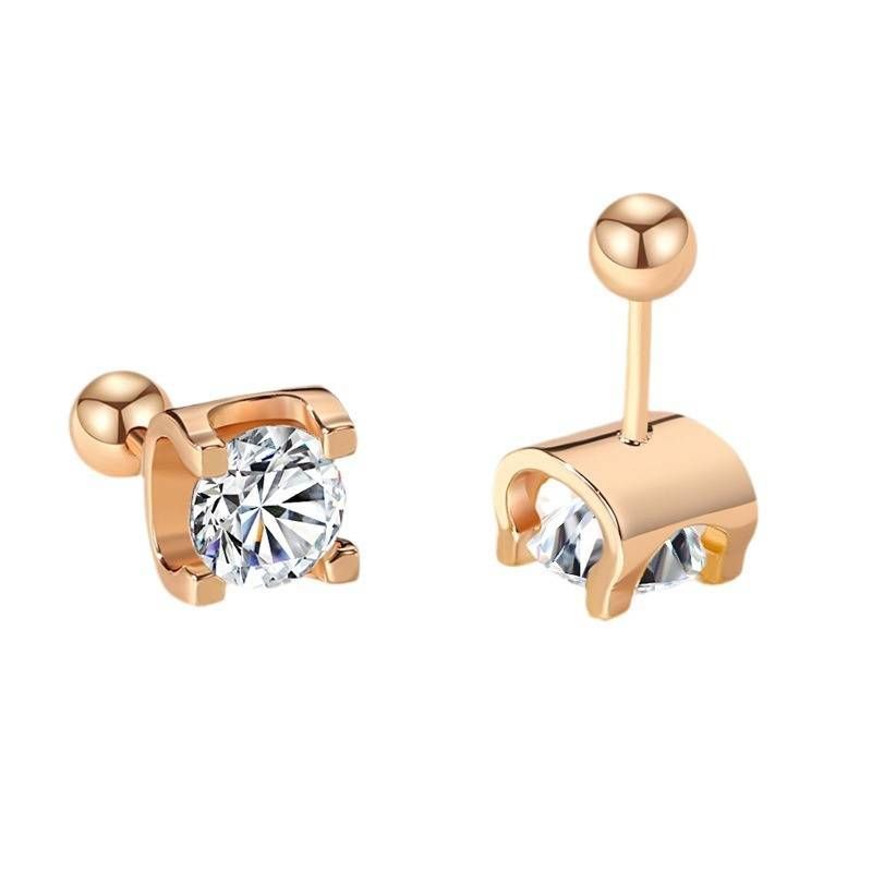 Orecchini classici a vite in oro rosa per donna con testa di toro in moissanite e gioielli in argento cavo_voghion.com