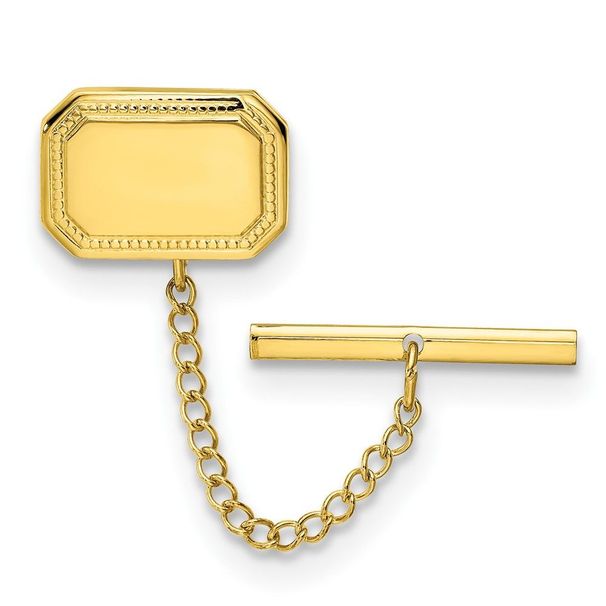 Kelly Waters Gold-plated Polished Rectangle Engravable Tie Tac With Safety Chain_voghion.com