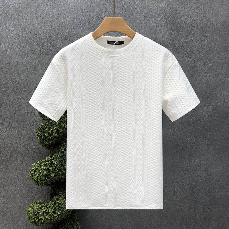 Le nouveau t-shirt blanc à manches courtes pour homme haut de gamme avec motif en lin est une marque tendance_voghion.com