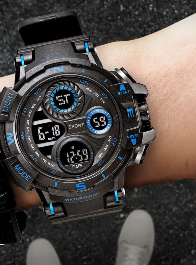 Men's Trendy Popular Watch For Students With Large Dial, Multi Function Outdoor Sports Waterproof LED Electronic Watch_voghion.com
