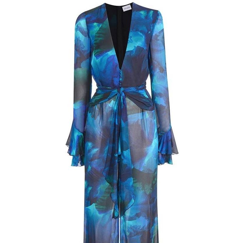 Women's Clothing Chiffon Printed Robe Blouse Beach Sexy Split Holiday Bikini Blouse_voghion.com