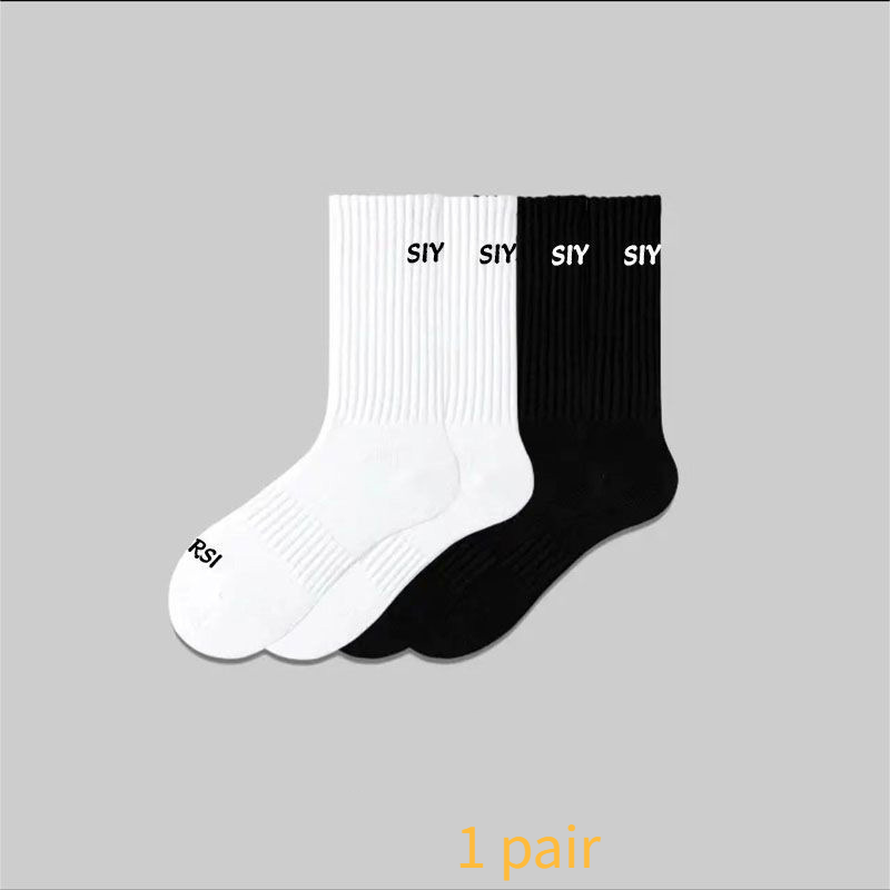 Schwarze und weiße Socken aus reiner Baumwolle, lange Herrensocken, hohes Oberteil, Deodorant aus Baumwolle, Schweißabsorption, Herbst und Winter, College-Stil, lange Herrensocken_voghion.com