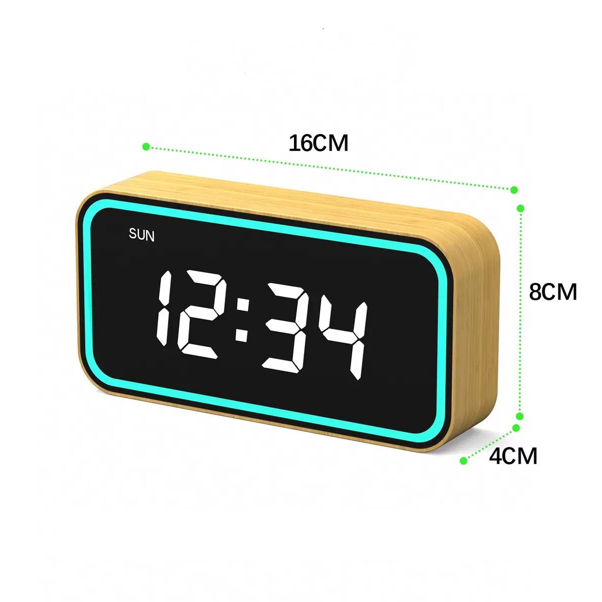 Orologio creativo multifunzionale in legno con luce d'atmosfera multicolore, funzione snooze, sveglia elettronica silenziosa_voghion.com