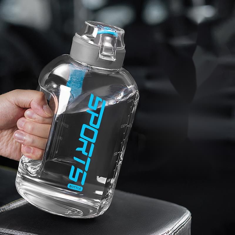 AQUAFIT Oz Time Marker Straw & Chug Lid BPA Free Half Gym Water Bottle With Handle - Big Gallon Jug (Gray, 64 Ounces)_voghion.com