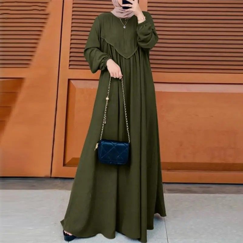Vêtements pour femmes mode femmes à manches longues Abaya robe musulmane islamique vêtements caftan Vintage couleur unie fête longue_voghion.com